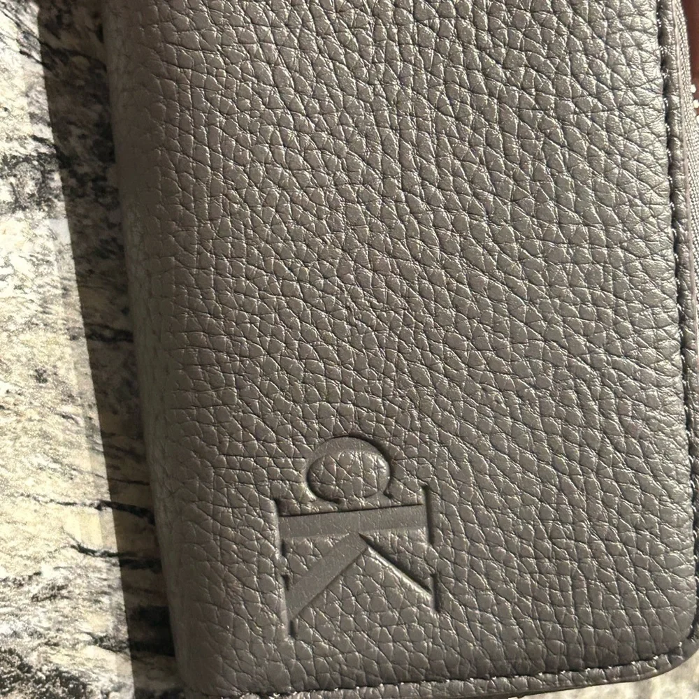 Calvin Klein gray pebbled leather zip wallet